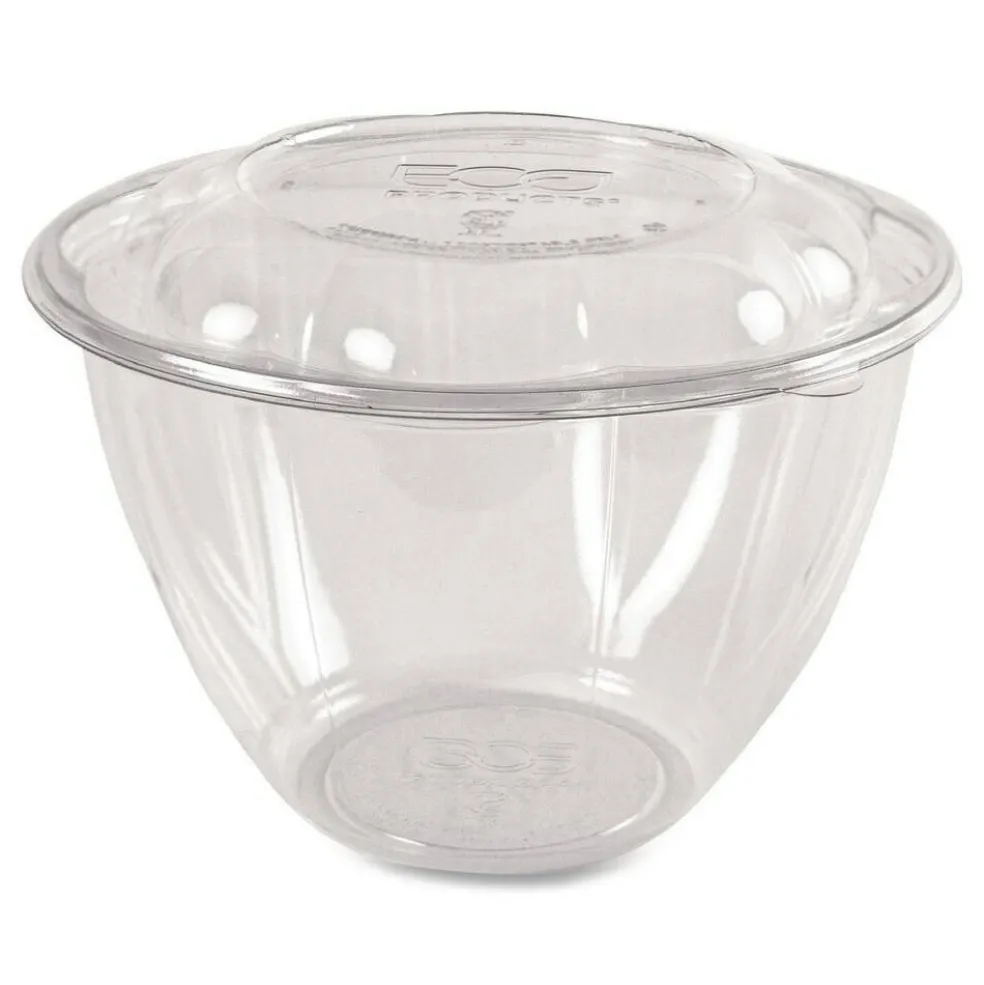 Eco-Products 48 oz. Renewable and Compostable Plastic Salad Bowls with Lids - Clear (150/Carton)
