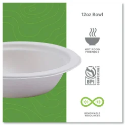 Eco-Products 12 oz. Vanguard Renewable and Compostable Sugarcane Bowls - White (1000/Carton)