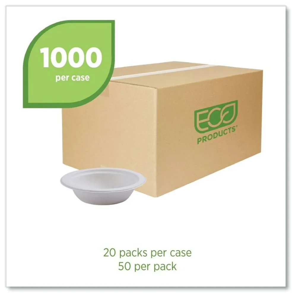 Eco-Products 12 oz. Vanguard Renewable and Compostable Sugarcane Bowls - White (1000/Carton)