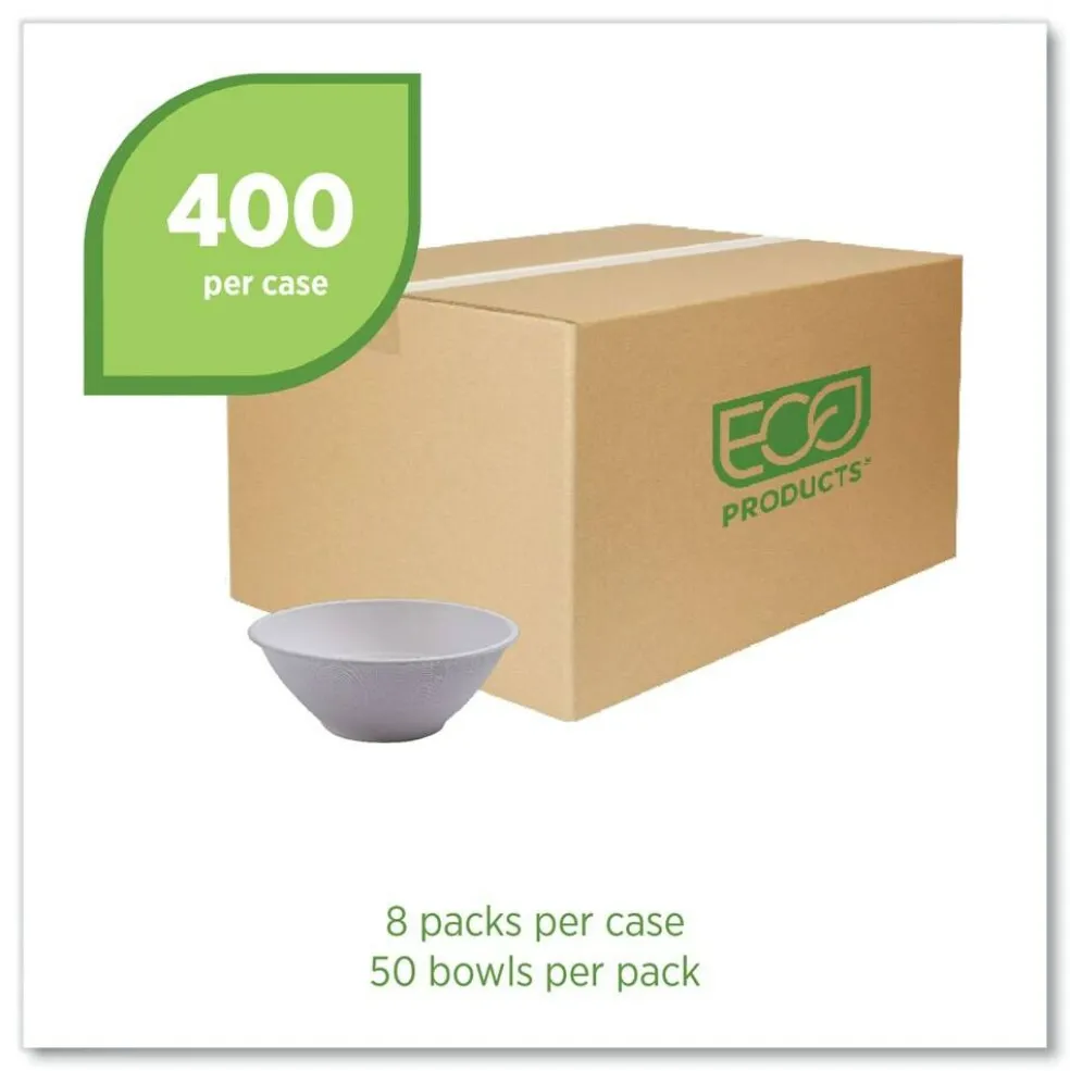 Eco-Products 40 oz Vanguard Renewable and Compostable Sugarcane Bowls - White (400/Carton)