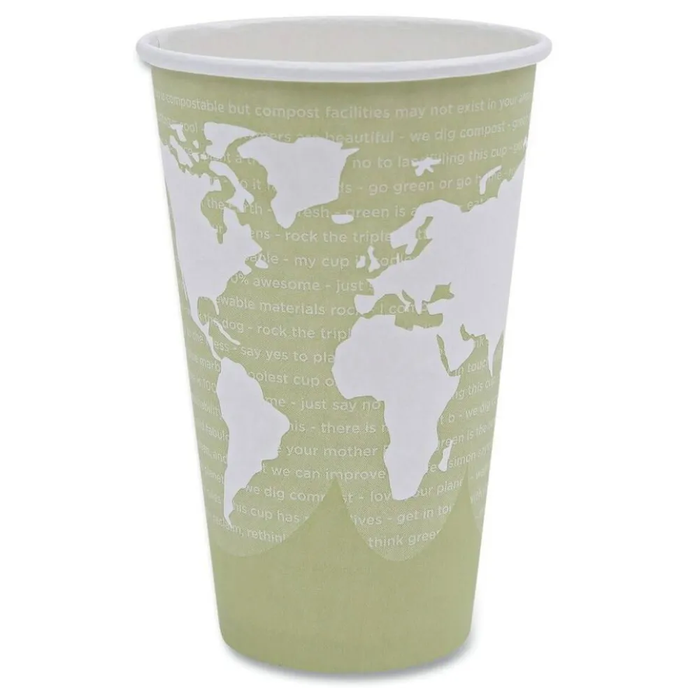 Eco-Products 16 oz. World Art Renewable and Compostable Paper Hot Cups - Moss (50/Pack)
