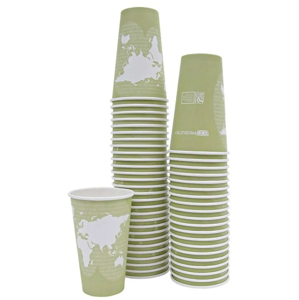 Eco-Products 16 oz. World Art Renewable and Compostable Paper Hot Cups - Moss (50/Pack)