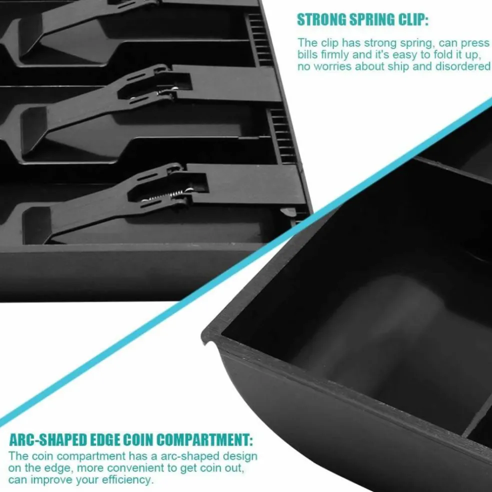 Edge Collections - Black - Black Cash Register Drawer Insert Tray with Bill and Coin Compartments - 1 Piece