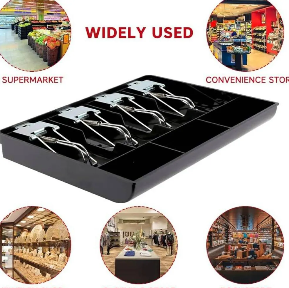Edge Collections - Black - Cash Register Drawer with 4 Bill and 3 Coin Compartments - 1 Piece