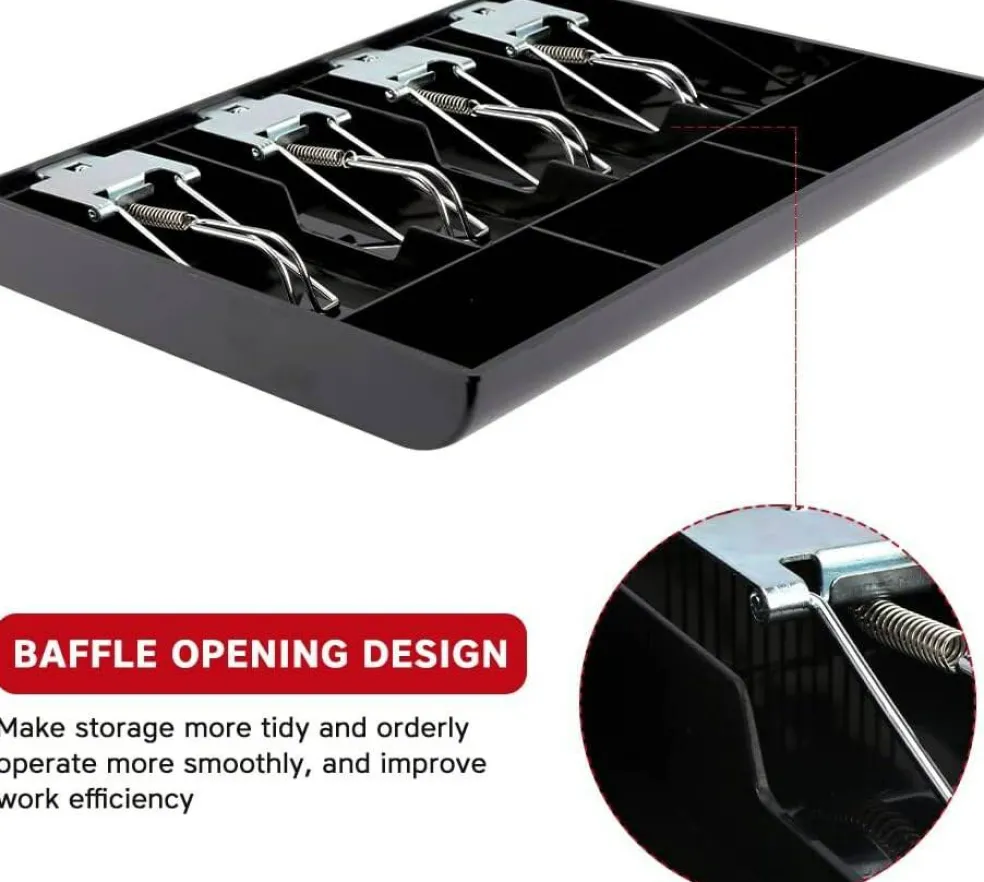 Edge Collections - Black - Cash Register Drawer with 4 Bill and 3 Coin Compartments - 1 Piece