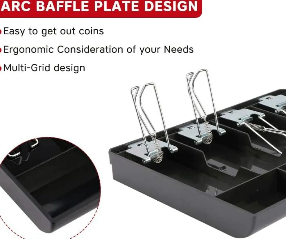 Edge Collections - Black - Cash Register Drawer with 4 Bill and 3 Coin Compartments - 1 Piece