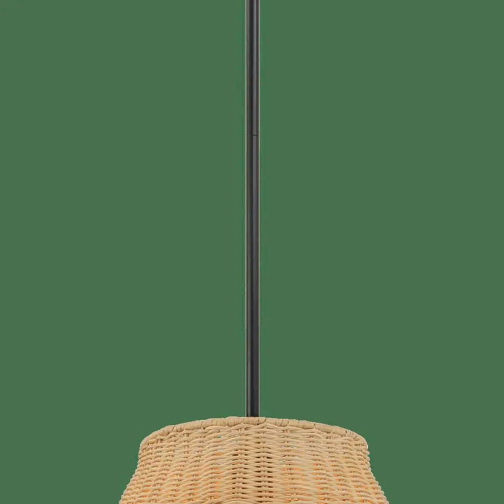 Edge Collections - Black - Essence 1 Light Pendant Rattan Shade Metal Finish - 1 Piece