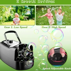 Edge Collections - Blue - Automatic Bubble Blower Machine with Dual-Speed Operation, Portable Handle & Battery/Plug-In Power - 1 Piece