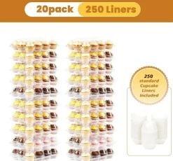 Edge Collections - 12 Cup Capacity - Clear - Stackable Cupcake Carrier with Cupcake Liners for Baking, Parties & Gifting - 20 Pack