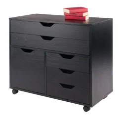 Edge Collections - 5 Drawers - Black - Wide Storage Cabinet with Mixed Drawer Design for Home Organization - 1 Piece