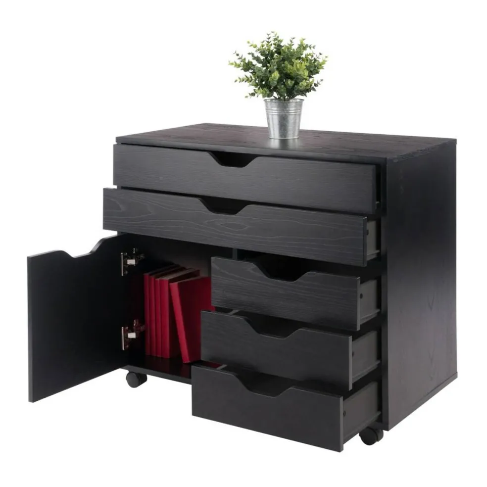 Edge Collections - 5 Drawers - Black - Wide Storage Cabinet with Mixed Drawer Design for Home Organization - 1 Piece