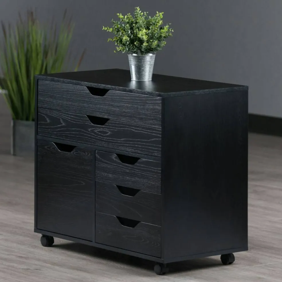 Edge Collections - 5 Drawers - Black - Wide Storage Cabinet with Mixed Drawer Design for Home Organization - 1 Piece