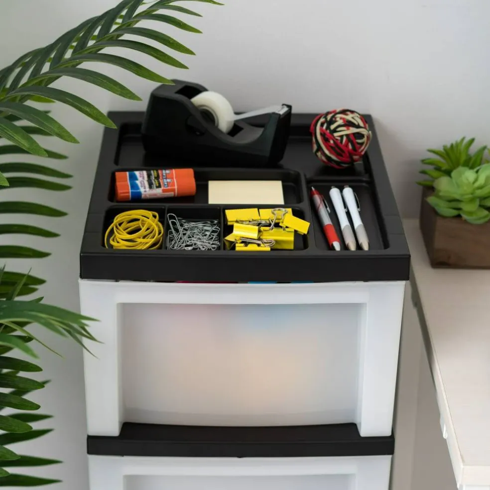 Edge Collections - Multicolor - IRIS 4-Drawer Narrow Plastic Storage Drawer Cart with Organizer Top - 1 Piece