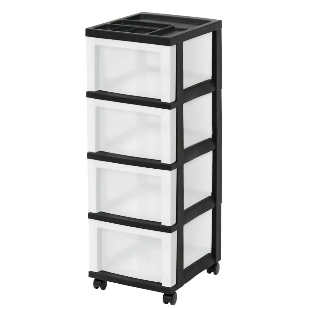 Edge Collections - Multicolor - IRIS 4-Drawer Narrow Plastic Storage Drawer Cart with Organizer Top - 1 Piece
