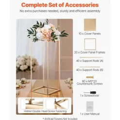 Edge Collections - Rectangular Wedding Flower Stand with Column Display for Centerpieces & Event Décor - 10 Pieces 1 Set