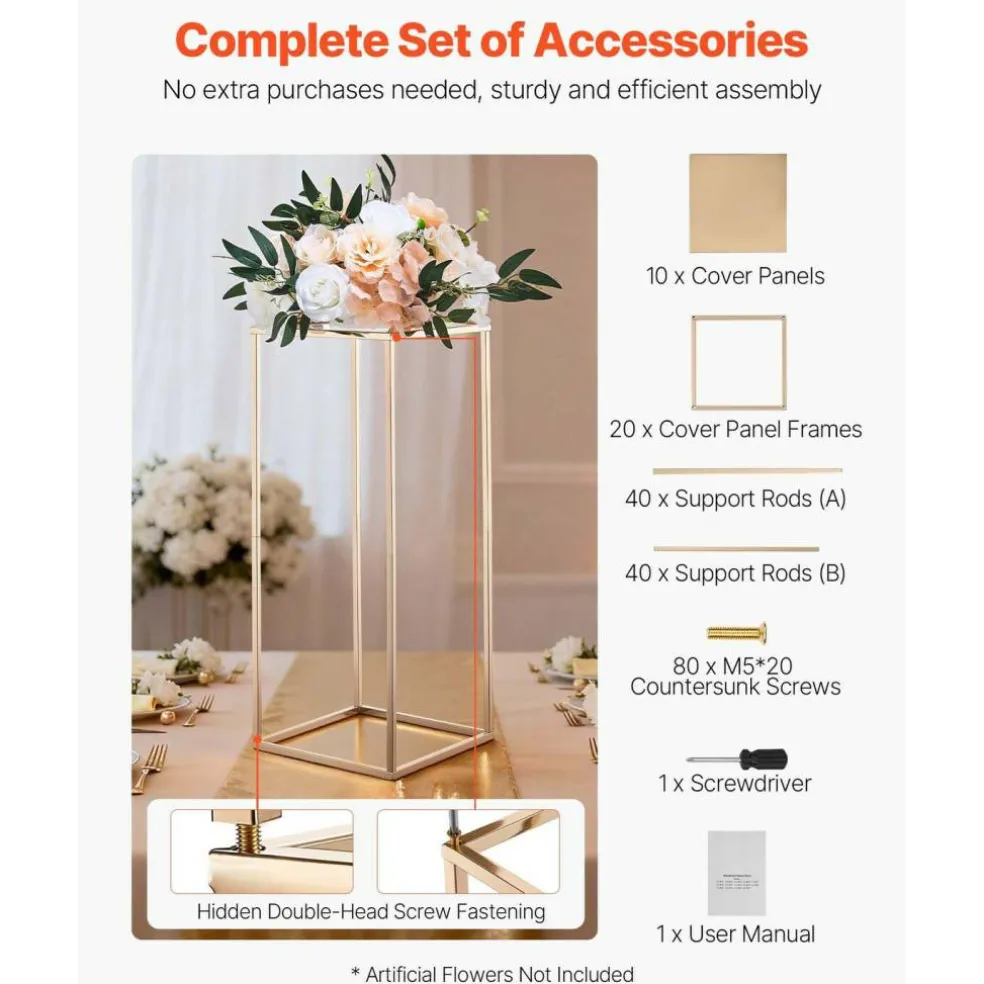 Edge Collections - Rectangular Wedding Flower Stand with Column Display for Centerpieces & Event Décor - 10 Pieces 1 Set