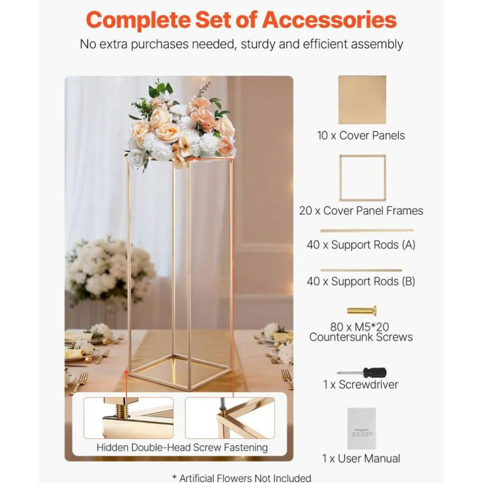 Edge Collections - Rectangular Wedding Flower Stand with Column Display for Centerpieces & Event Décor - 10 Pieces 1 Set