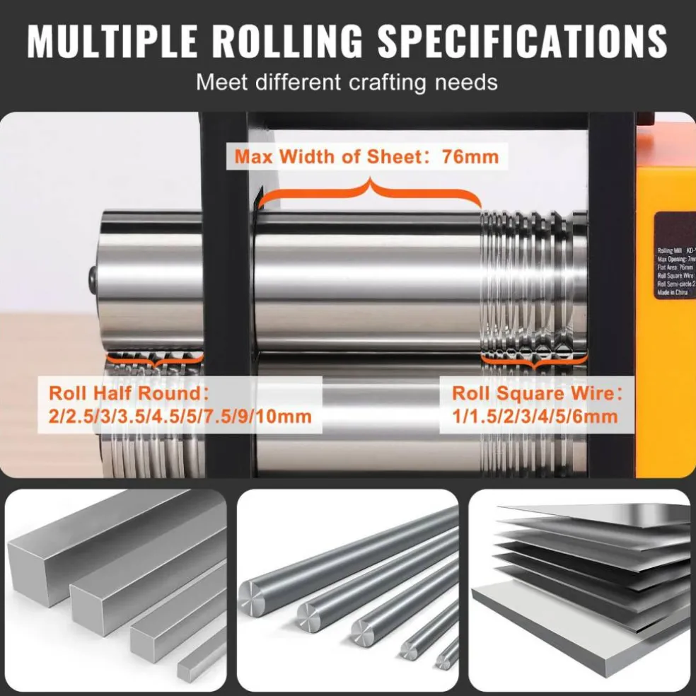 Edge Collections - Silver - 3-in-1 Jewelry Rolling Mill Machine with Adjustable Press Thickness for Sheet, Square Wire & Semicircle Wire - 1 Piece