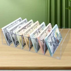 Edge Collections - White - 8 Compartment Transparent Acrylic Money Organizer for Cash - 1 Piece