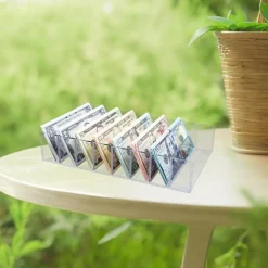 Edge Collections - White - 8 Compartment Transparent Acrylic Money Organizer for Cash - 1 Piece