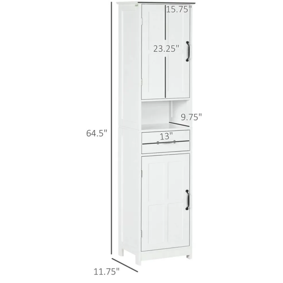 Edge Collections - White - Slim Bathroom Linen Storage Cabinet with Open Shelf, Drawer & Adjustable Shelves - 1 Piece