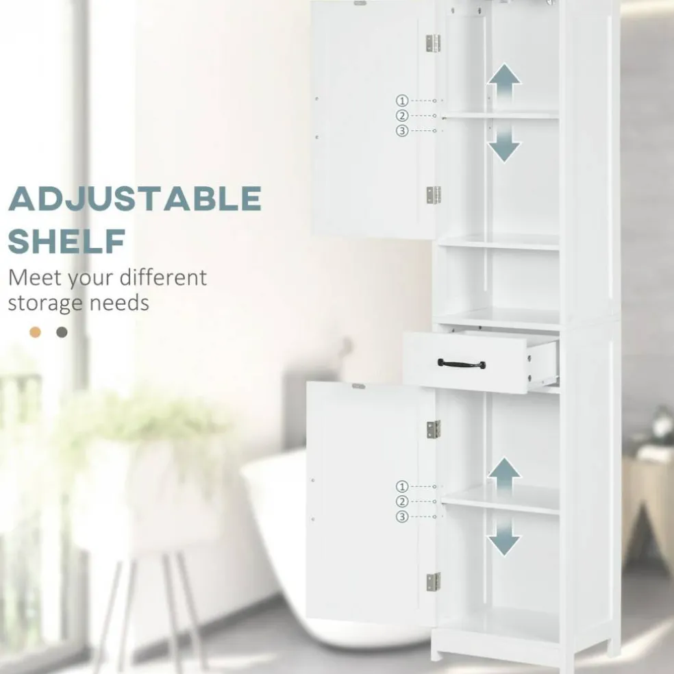 Edge Collections - White - Slim Bathroom Linen Storage Cabinet with Open Shelf, Drawer & Adjustable Shelves - 1 Piece