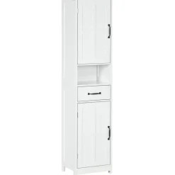 Edge Collections - White - Slim Bathroom Linen Storage Cabinet with Open Shelf, Drawer & Adjustable Shelves - 1 Piece