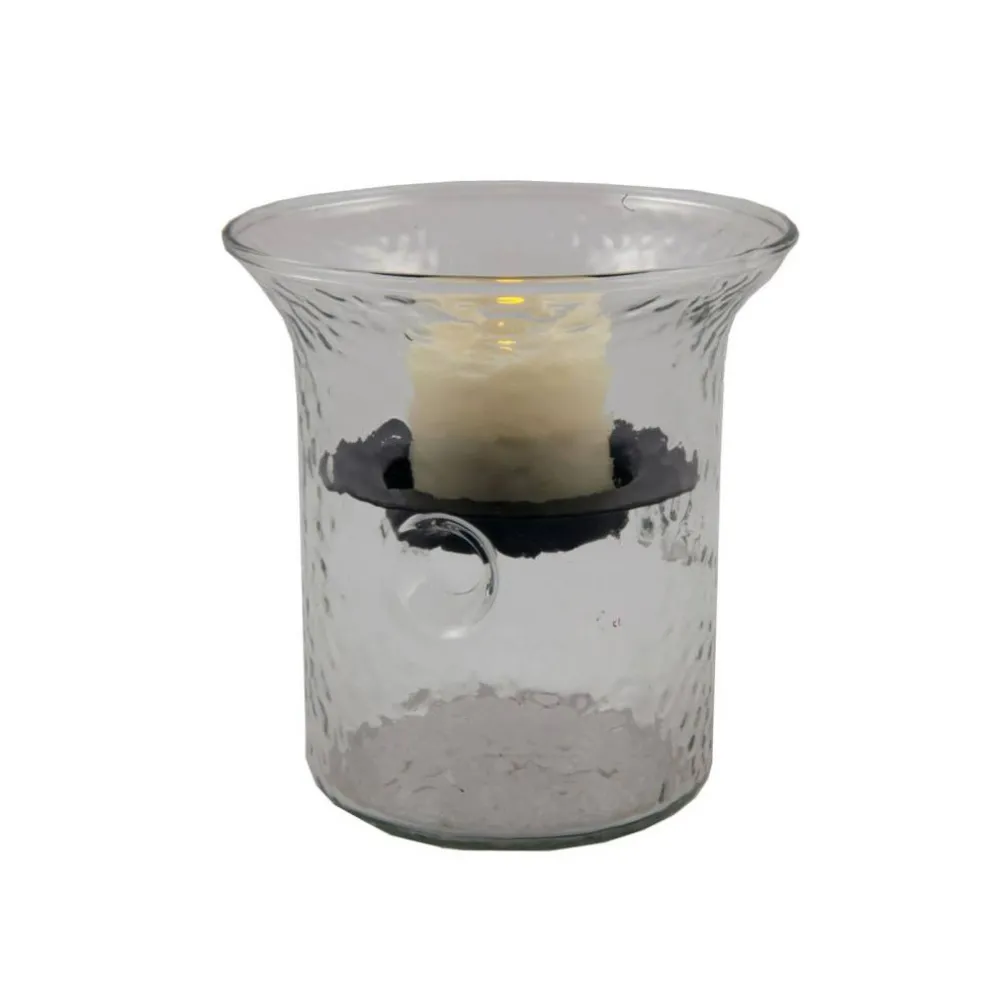 Edge Collections - 4" x 4" - Clear - Elegant Hammered Glass Hurricane Candle Holder - 1 Piece