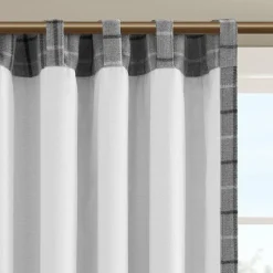 Edge Collections - 50" x 84" - Gray - Plaid Charcoal Faux Leather Tab Top Curtain Panel with Fleece Lining - 1 Piece