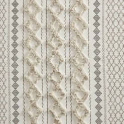 Edge Collections - 50" x 95" - Ivory - Cotton Printed Curtain Panel with Chenille Stripe Lining - 1 Piece