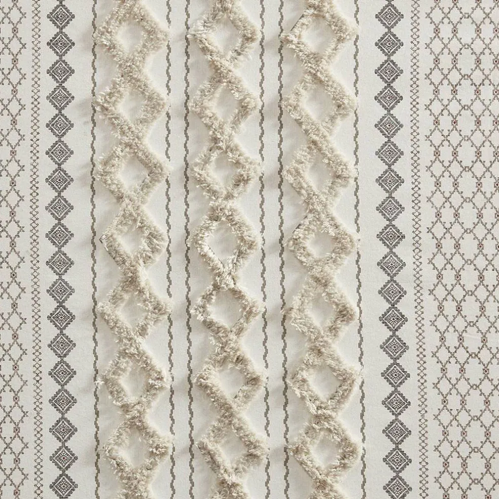 Edge Collections - 50" x 95" - Ivory - Cotton Printed Curtain Panel with Chenille Stripe Lining - 1 Piece