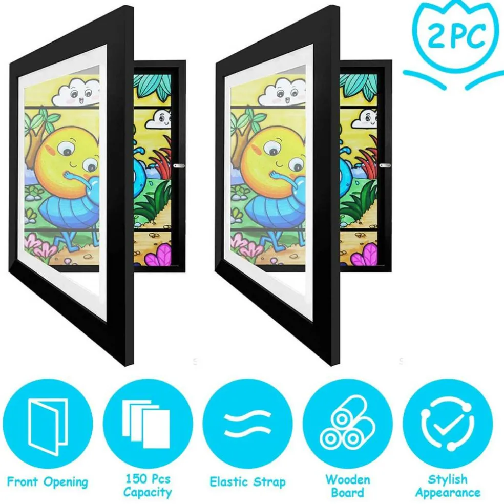 Edge Collections - 12" x 10" - Kids Art Front Opening Wooden Frame A4 Artwork Display Storage - 2 Pieces