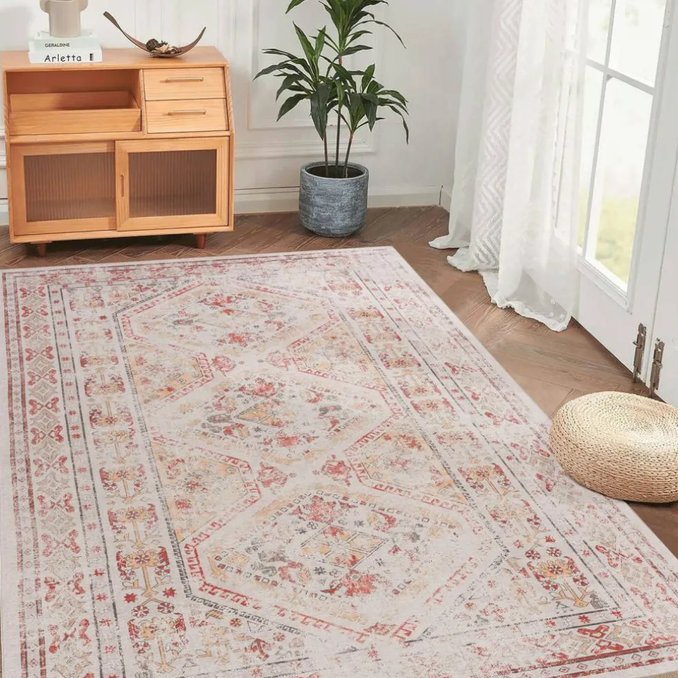 Edge Collections - 4' x 6' - Multicolor - Naar Area Rug, Washable, Low-Pile, Non-Slip, Kid & Pet Friendly - 1 Piece