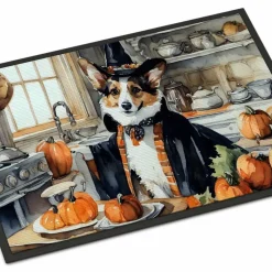 Edge Collections - 18" x 27" - Multicolor - Corgi Fall Doormat  Pumpkins, Indoor Outdoor - 1 Piece