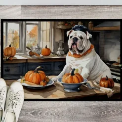 Edge Collections - 18" x 27" - Multicolor - English Bulldog Fall Kitchen Pumpkins Doormat Indoor Outdoor - 1 Piece