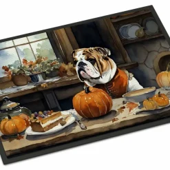 Edge Collections - 24" x 36" - Multicolor - English Bulldog Fall Kitchen Pumpkins Doormat Indoor Outdoor Rug - 1 Piece