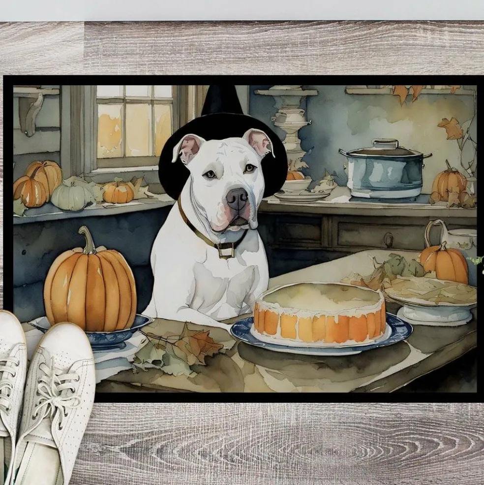 Edge Collections - 24" x 36" - Multicolor - Pit Bull Terrier Fall Kitchen Pumpkins Doormat Indoor Outdoor Rug - 1 Piece