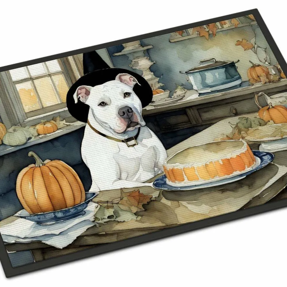 Edge Collections - 24" x 36" - Multicolor - Pit Bull Terrier Fall Kitchen Pumpkins Doormat Indoor Outdoor Rug - 1 Piece