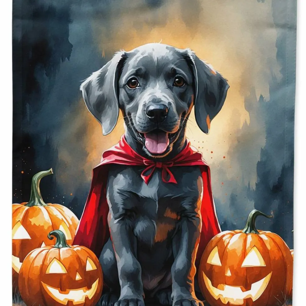 Edge Collections - 28" x 40" - Multicolor - Weimaraner Halloween House Flag Decorative Sleeve Pole - 1 Piece