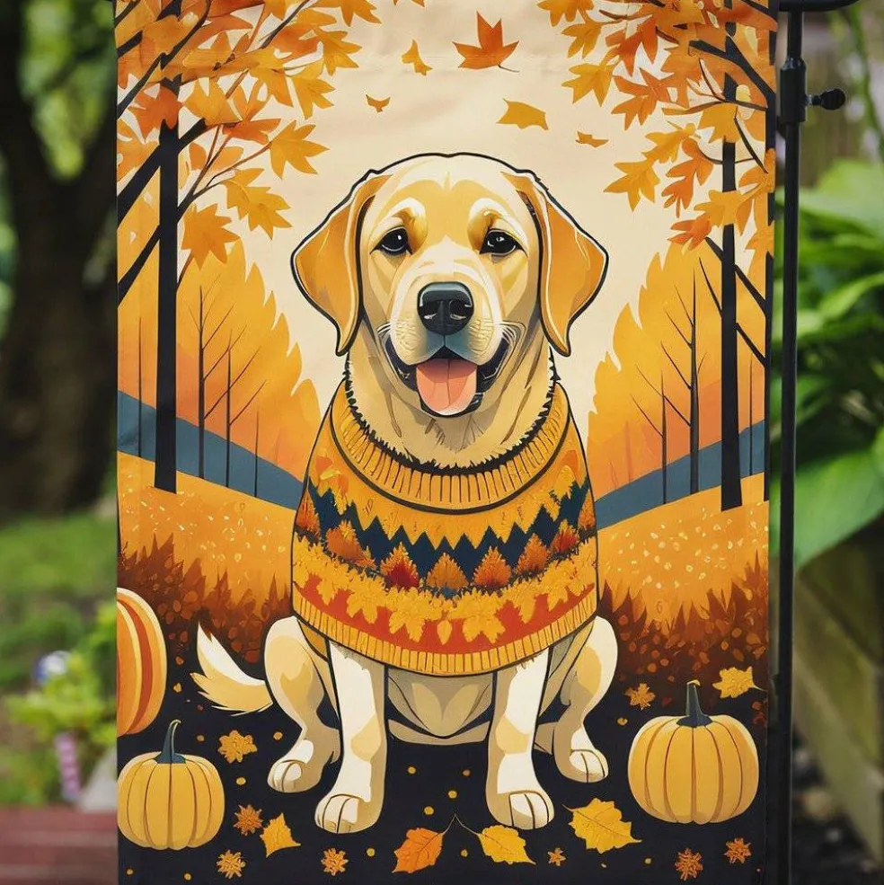 Edge Collections - 11 1/4" X 15 1/2" - Multicolor - Garden Yellow Labrador Retriever Fall Flag - 1 Piece