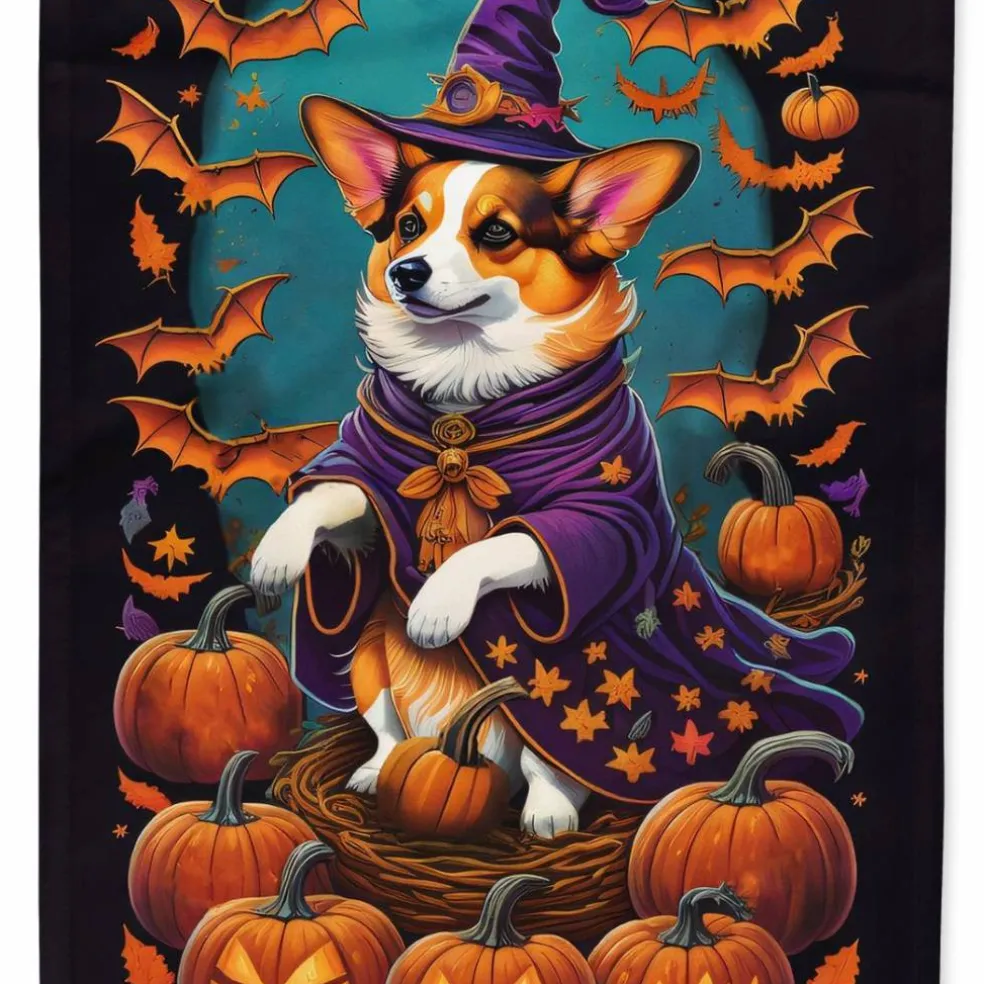 Edge Collections - 11 1/4" X 15 1/2" - Multicolor - Garden Corgi Witchy Halloween Flag - 1 Piece