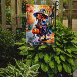 Edge Collections - 11.25" x 15.5" - Multicolor - Halloween Garden Flag Featuring Cute Dachshund Dog - 1 Piece