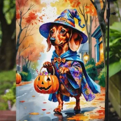 Edge Collections - 11.25" x 15.5" - Multicolor - Halloween Garden Flag Featuring Cute Dachshund Dog - 1 Piece