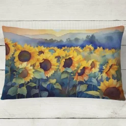 Edge Collections - 12" x 16" - Multicolor - Sunflowers Watercolor Decorative Throw Pillow , Machine Washable - 1 Piece