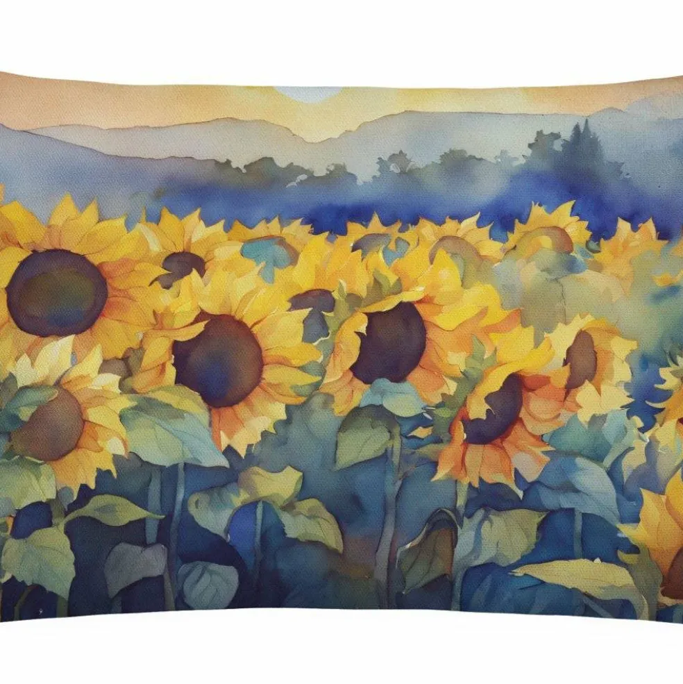 Edge Collections - 12" x 16" - Multicolor - Sunflowers Watercolor Decorative Throw Pillow , Machine Washable - 1 Piece