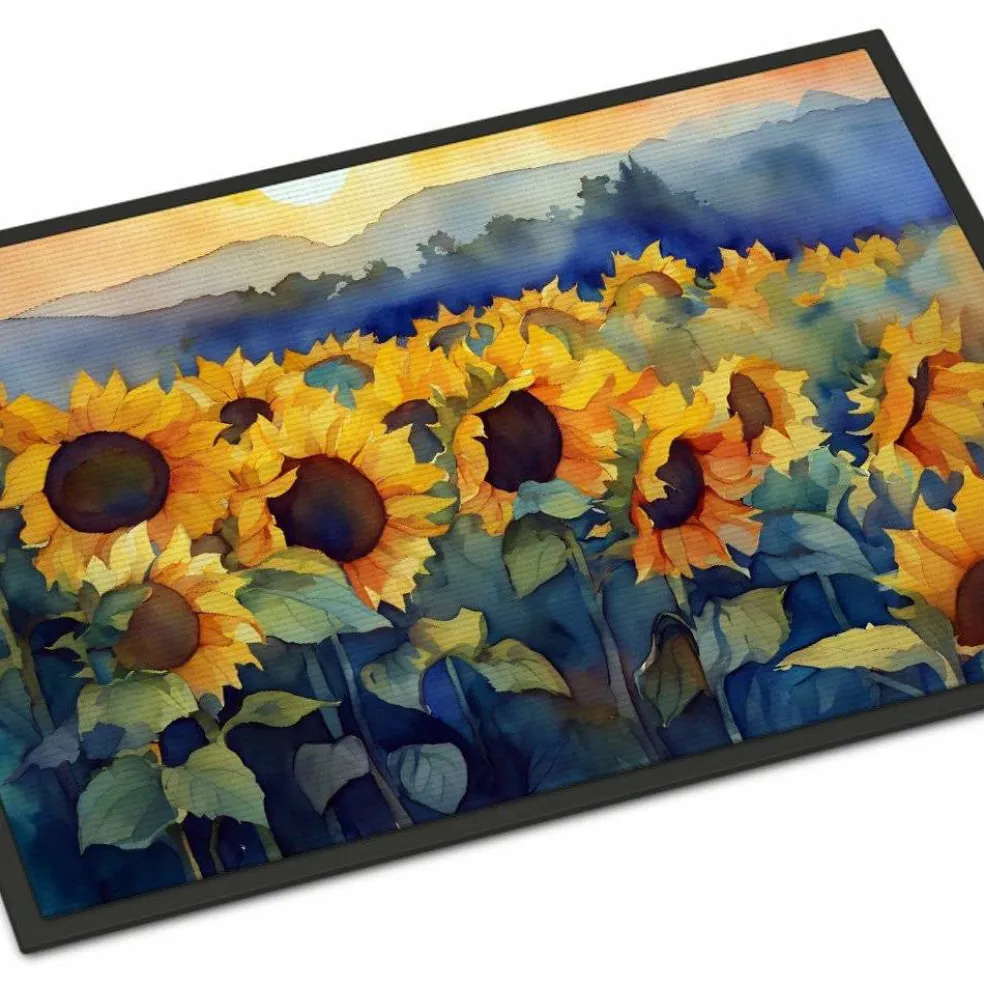 Edge Collections - 18" x 27" - Multicolor - Sunflowers Doormat Non-Slip, Washable - 1 Piece