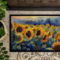 Edge Collections - 18" x 27" - Multicolor - Sunflowers Doormat  Non-Slip, Washable - 1 Piece