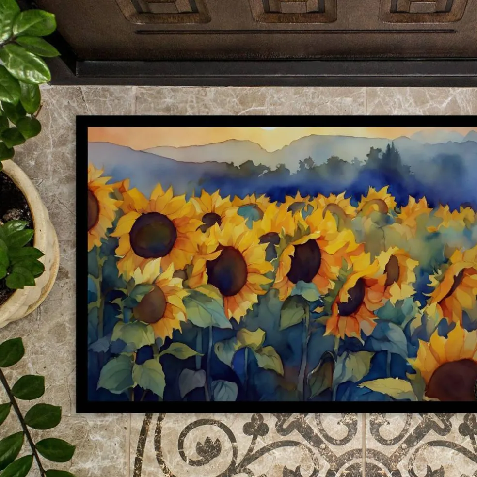 Edge Collections - 18" x 27" - Multicolor - Sunflowers Doormat Non-Slip, Washable - 1 Piece