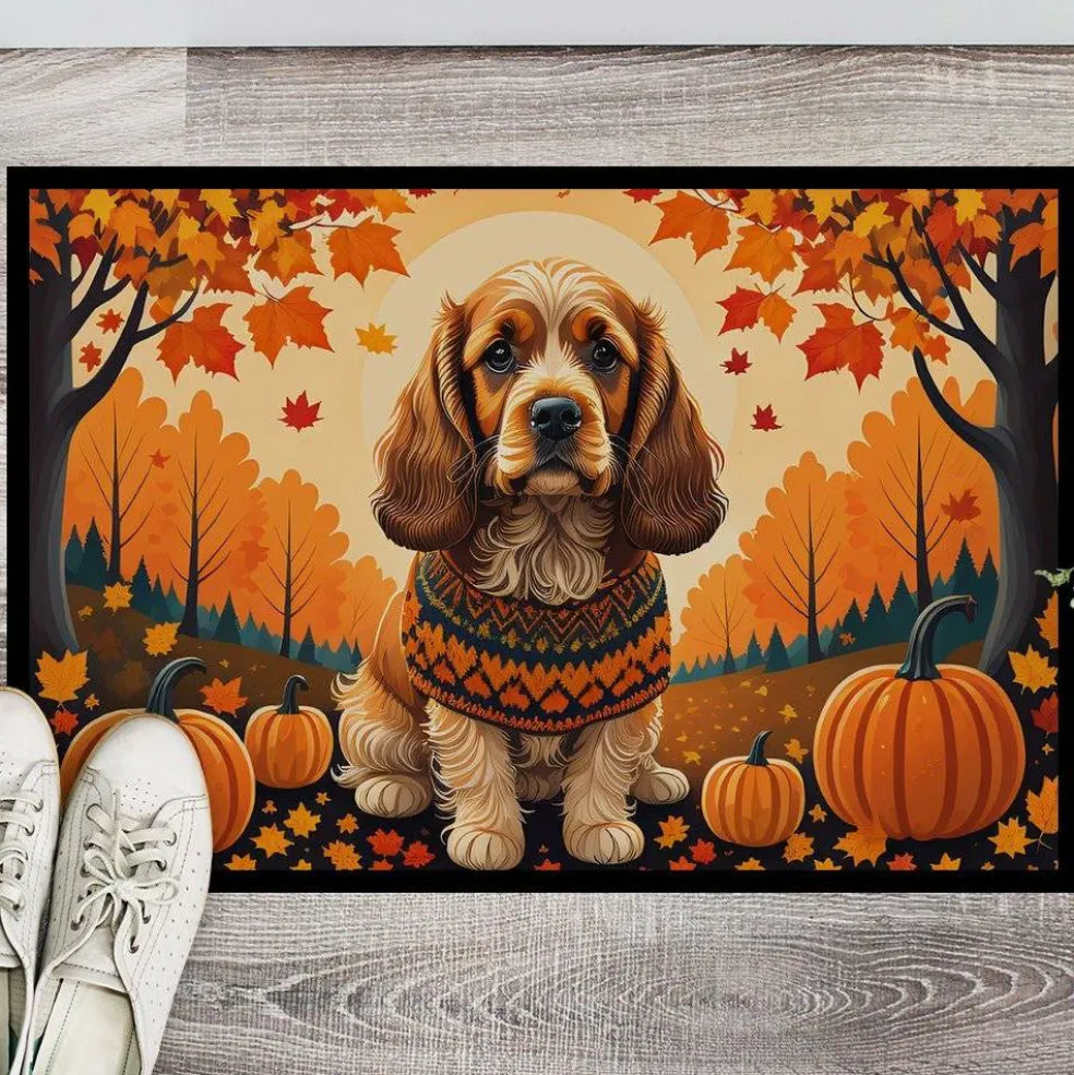 Edge Collections - 24" x 36" - Multicolor - Cocker Spaniel Fall Doormat Indoor Outdoor Rug - 1 Piece