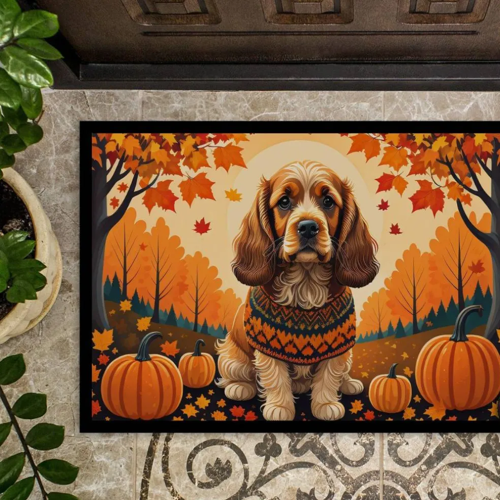 Edge Collections - 24" x 36" - Multicolor - Cocker Spaniel Fall Doormat Indoor Outdoor Rug - 1 Piece